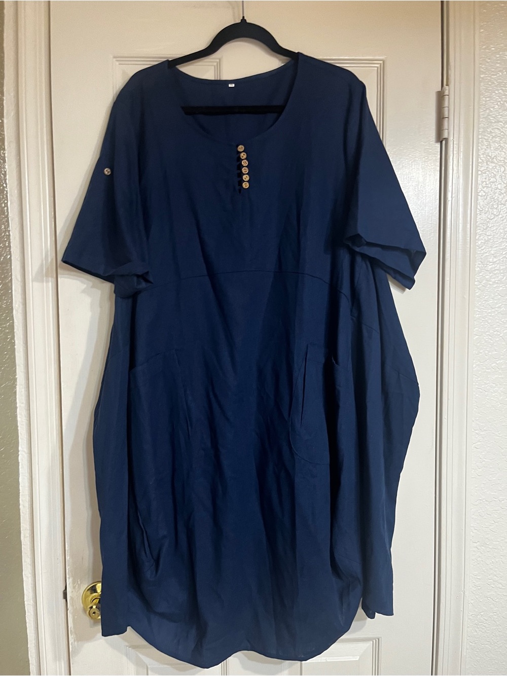 Comfortable Navy Midi Dress with Button Accent